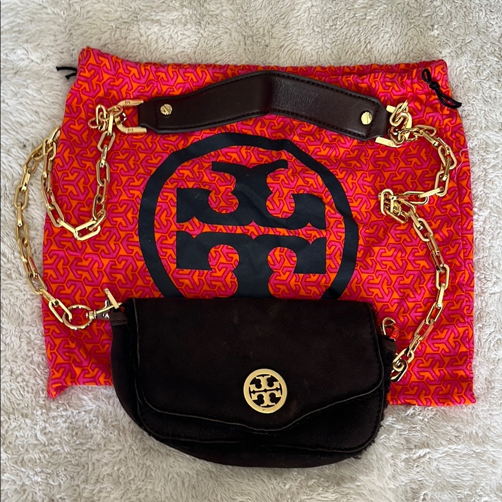 Tory Burch Spanish Shearling Dark-Brown Dyed Lamb Fur Soft Crossbody Bag
